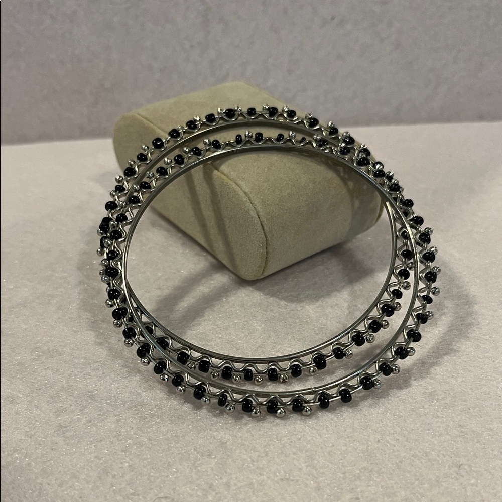 Two Vintage Art Deco, Silver Tone and Black Spacer Bracelets.